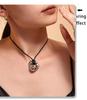 Qiong Yao Stainless Steel Curved Pendant Necklace with Black Leather Cord, Adjustable Length, Simple High-End Design for Women.