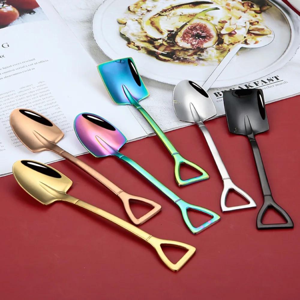1-50PCS Vintage Shovel Coffee Spoon Stainless Steel Dessert Spoon for Ice Cream Cake Watermelon Yogurt and Snacks