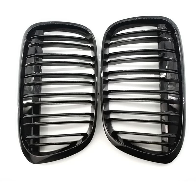 Car Front Bumper Grille For BMW X1 F48 F49 2016-2018 Double Line Gloss Black- Part Numbers 51117383363, 51117383364