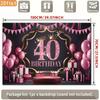 2D 40th Birthday Photography Backdrop Pink Black Background with Crown, Balloons and Cake