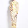 Spring Autumn Fashion Designer Print Runway 2 Piece Set Women Lapel Shirt And Elastic Waist Pocket Pant Suit