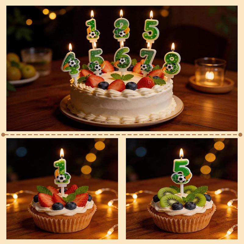 Green Soccer Football Number Candles 0-9 Diy Birthday Cake Toppers Celebration Party Cake Decorations For Kids Soccer Fans