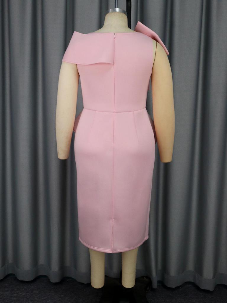 Women's Plus Size Pink Bow Off-Shoulder Elegant Evening Bodycon Dress