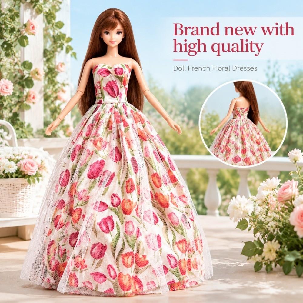 Fashion Doll Dress 2 Colors Doll Clothes Accessories French Floral Dresses  for 1/6 11.5" Doll