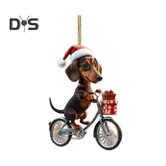 

Рождественская подвеска в виде таксы, акриловое украшение для елки в виде собаки, милый байкерский дизайн в виде таксы, праздничные украшения для дома, подарок для любителей собак A