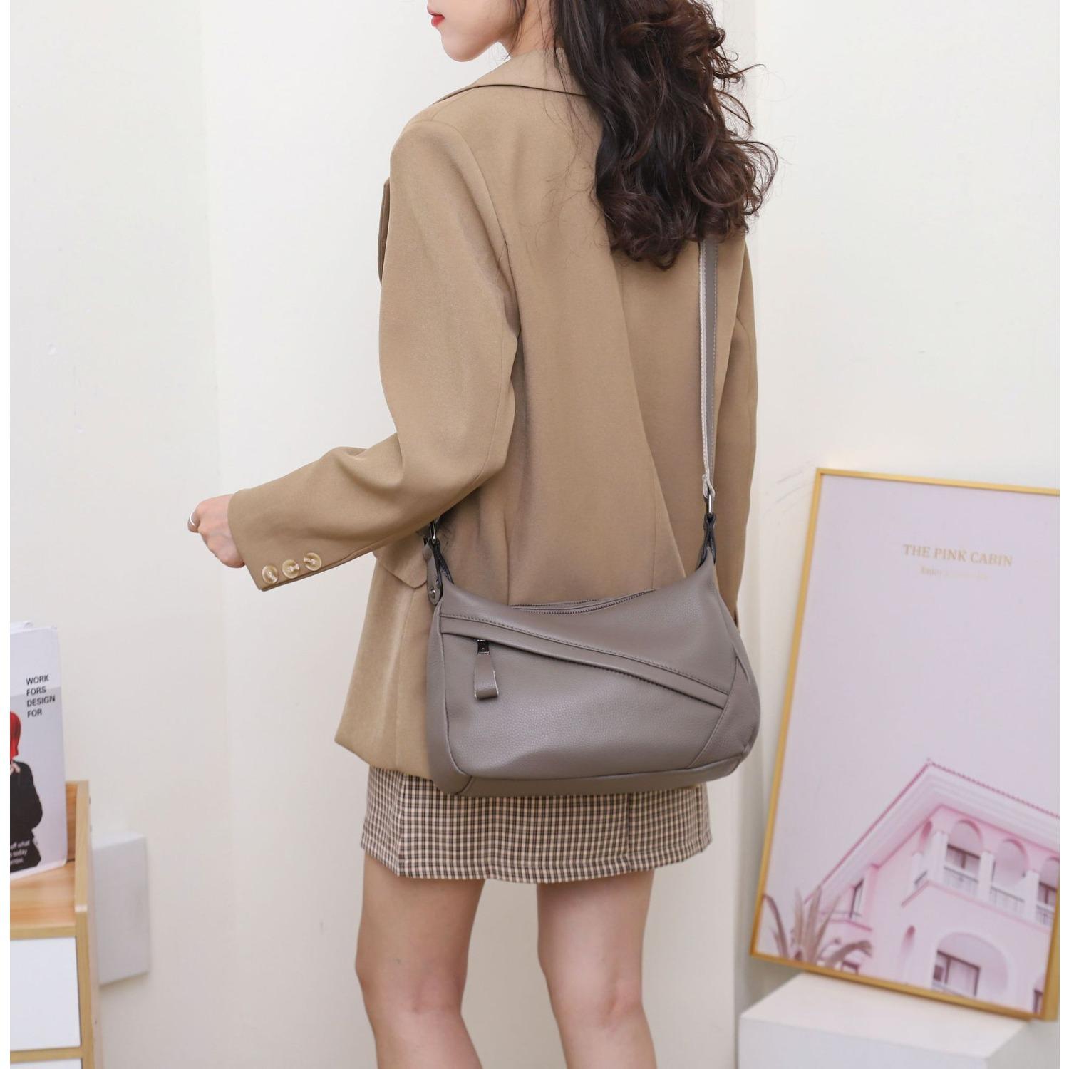 

Женская сумка через плечо из коровьей кожи, большая вместимость, женская модная простая сумка-тоут, практичная сумка для поездок на работу, с несколькими отделениями, мягкая хаки