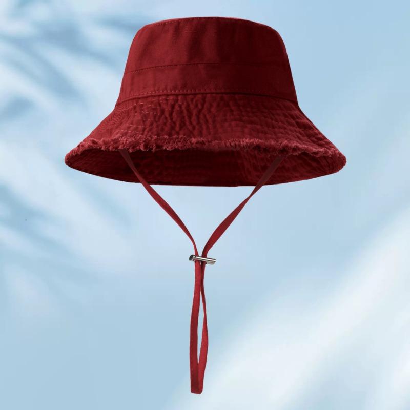 Raw edge cotton bucket hat embroidered female color visor, shopping sun protection hat