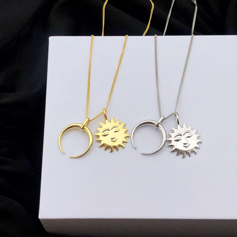 Naszyjnik Damski Wiatr Księżyc Naszyjnik Damski Wisiorek Słońce Łańcuszek na Obrożę Szyję Sukienka Dziewczyna Moda Retro