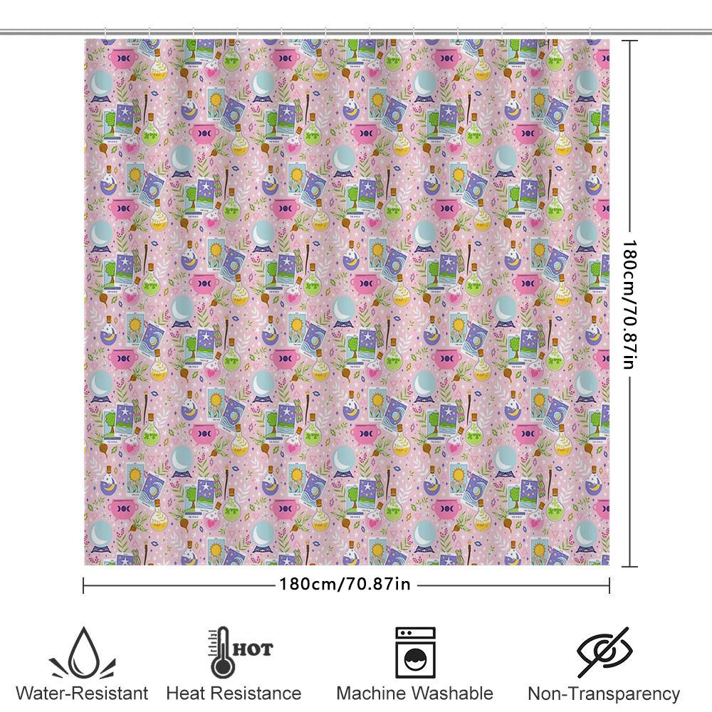 Cute Cat Pattern Shower Curtain Woodland Animal Forest Bathroom Decor Set Waterproof Fabric