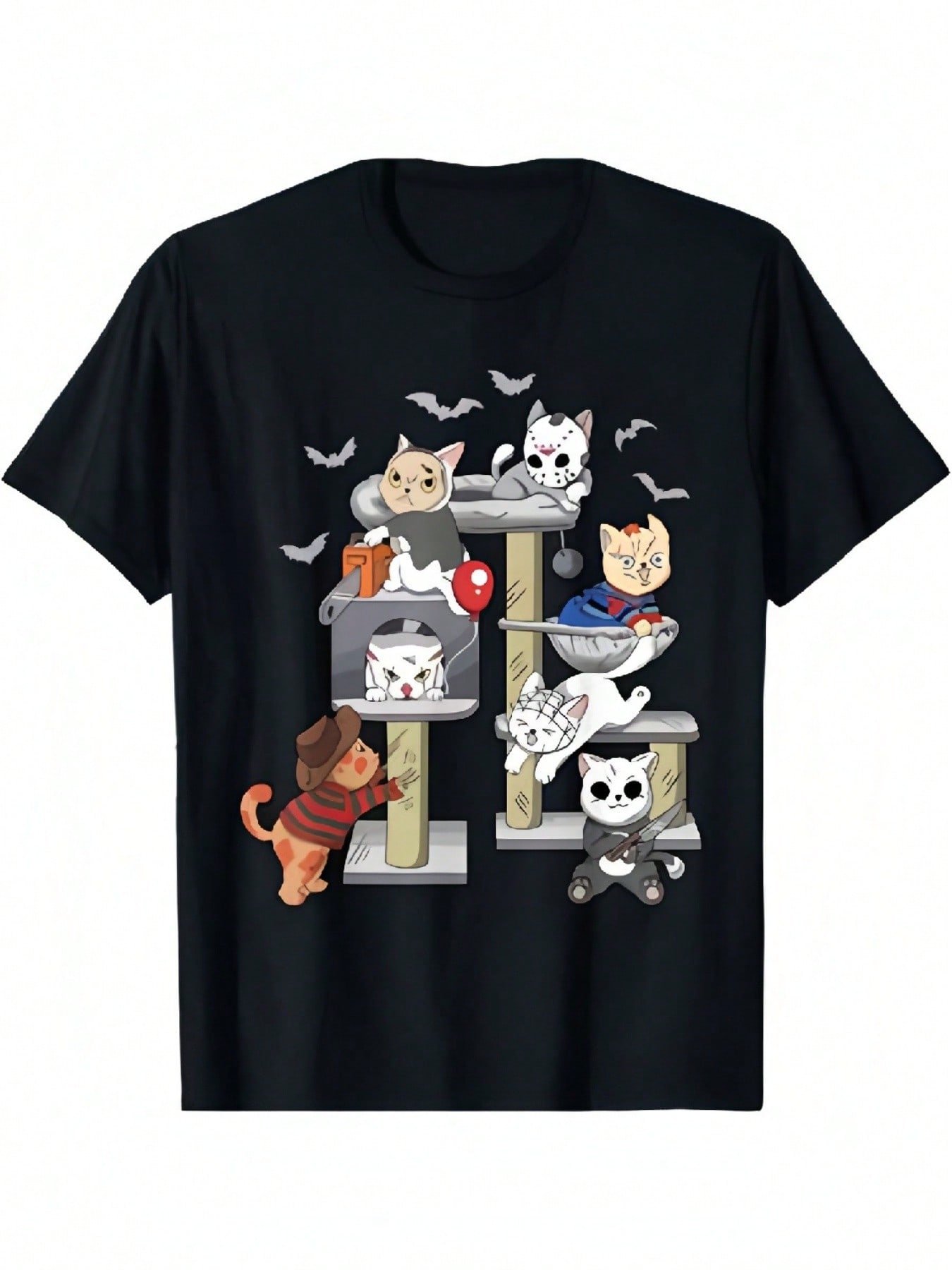Funny Cat Horror Movies Cute Halloween Cat Lovers Matching T-Shirt_1 S разноцветный