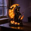 Handcrafted Resin Ornament Halloween Witch Lamp, Gothic Crescent Moon LED Night Light, Tabletop Statue Spooky Decorative Table Lamp for Bedroom
