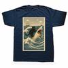 Funny Cat Riding Shark Meme Art Wave Graphic T-shirts Men Women's Fashion Casual Tshirt 100% Cotton Loose Oversized T Shirt