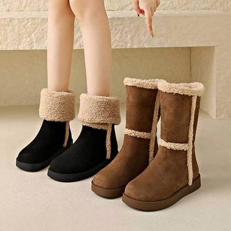 Foreign suede lamb wool medium tube short boots women's two wear autumn and winter 2025 new velvet warm and thin snow boots