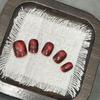 New Year Red Crystal Cat Eye Handmade Short Nail Art Stickers with Glass Beads - Bridal Style