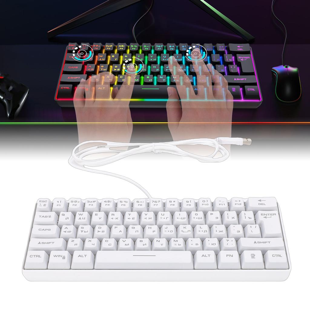 Russische Mechanische Gaming-Tastatur 61 Tasten Kompakt RGB Kabelgebunden Russisch Englisch Tastatur für Arbeit Geschäftsreise