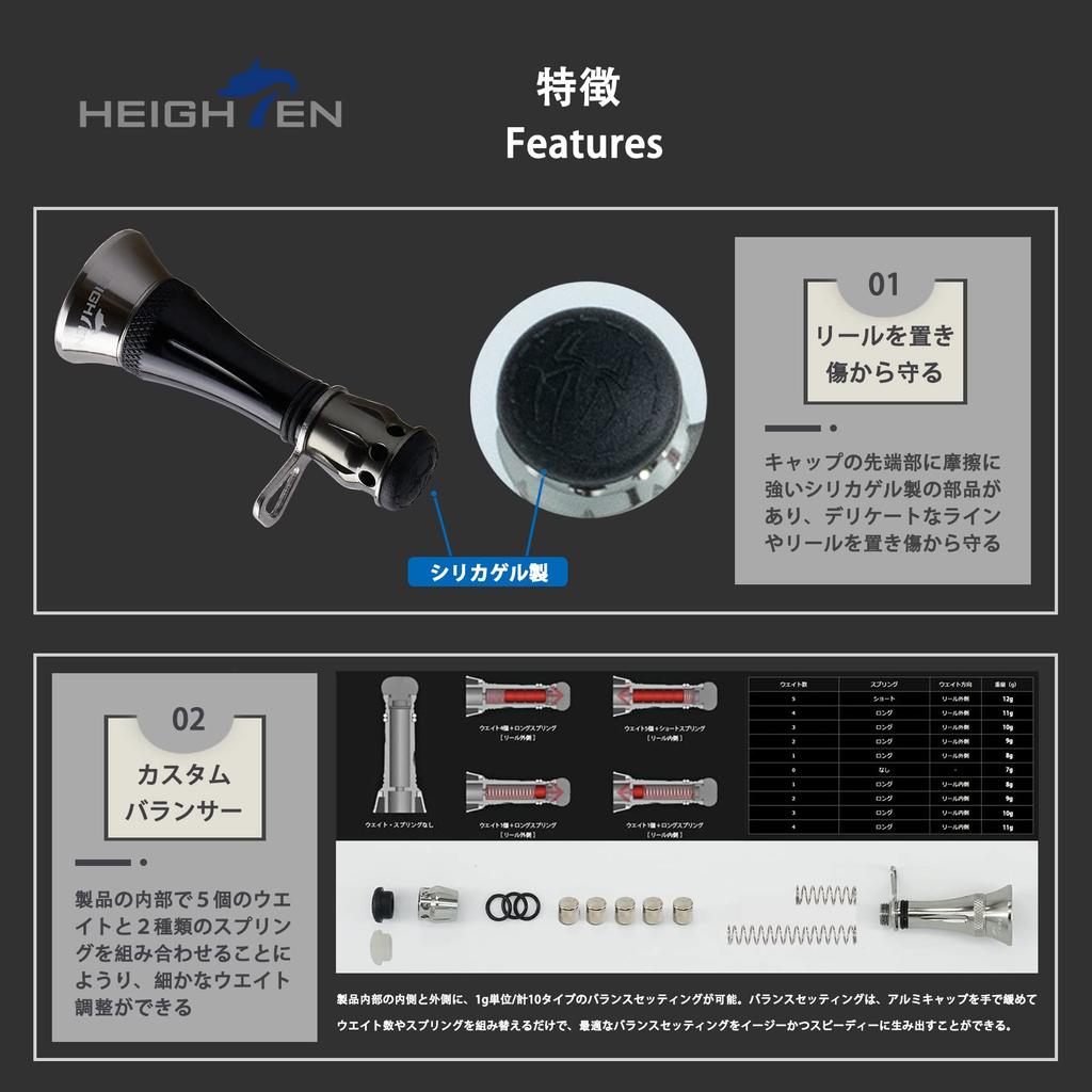 HEIGHTEN 48mm Rollenständer Custom Balancer Leuchtend Shimano Daiwa Spinnrolle Universalverstellung Hakenhalter Schnurstopper 7-12g (Schwarz) (18)