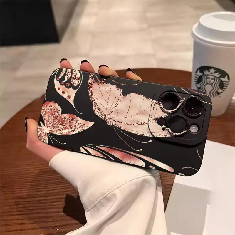 Golden Butterfly Phone Case For iPhone 17 Pro Max Air 16 Plus 15 14 13 12 11 XS X XR 13 Mini 16E Shockproof TPU Bumper Cover