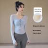 Women's Yoga Set: 2025 Autumn Long-Sleeve Sport Top with Chest Pads for Running and Pilates.