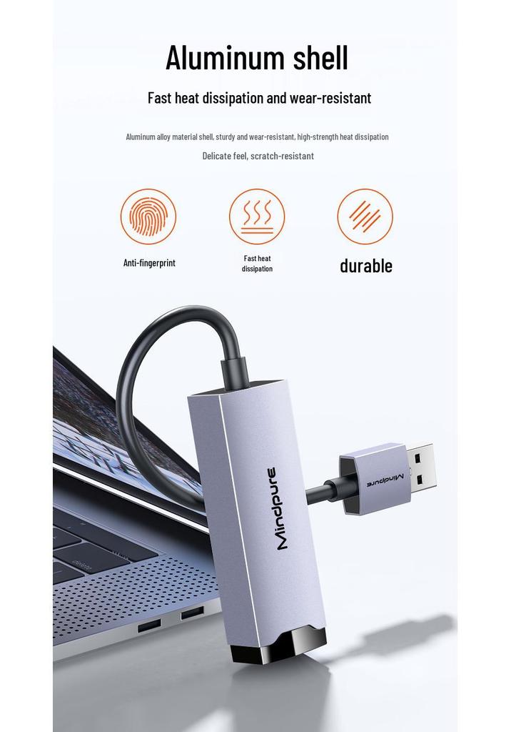 Plug-and-Play USB 3.0 to Gigabit Ethernet Adapter with RJ45 Port