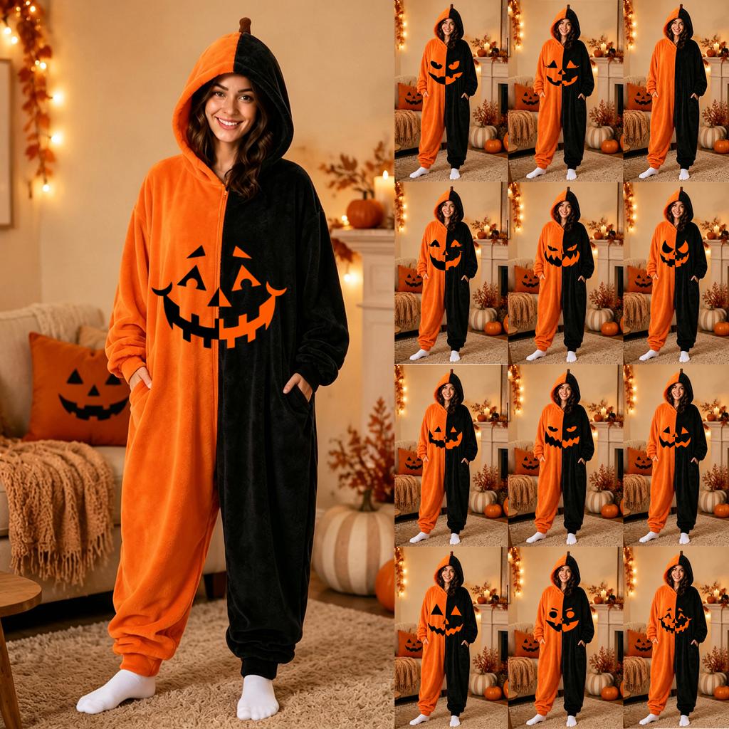 Damen Halloween Print Flanell Strampler Loungewear Set für gemütliches Entspannen