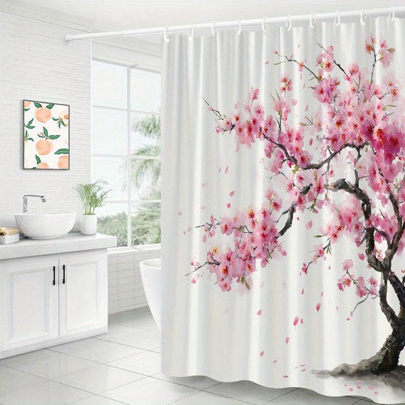 

Pink Cherry Blossom Shower Curtain Watercolor Tree Art Bathroom Decor Spring Floral Bath Curtains For Modern Home Interior W60H190(CM)-1 Pcs