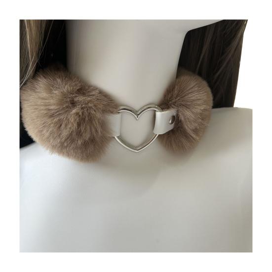 

Пушистый чокер, съемное пушистое ожерелье, сплав, сердце, искусственный мех, чокер для женщин, мужчин, для повседневной носки, свиданий, вечеринок хаки