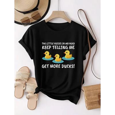 T-shirt pour femme avec imprimé trois canards jaunes, col rond, manches courtes, décontracté, quotidien, sport, mode, motif unique, haut