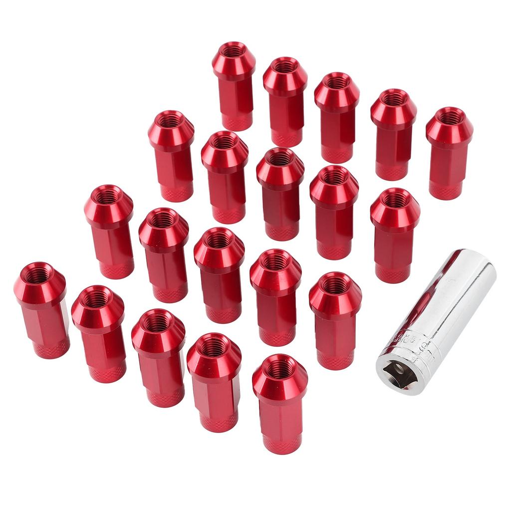 20Pcs 50mm Wheel Lug Hub Nuts Universal M12x1.5 Thread Aluminium Alloy W Mounting SocketRed