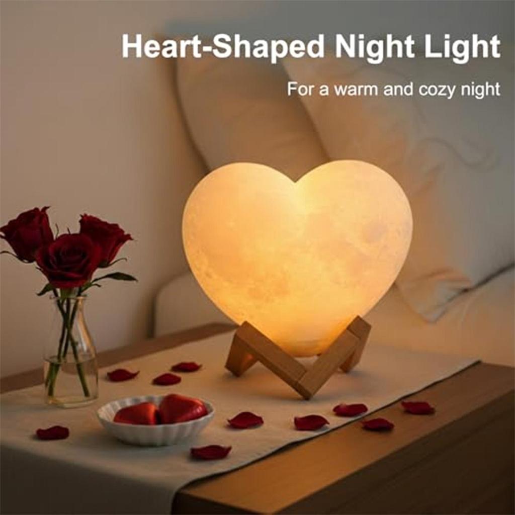 Heart Night Light 16-Color USB Rechargeable LED Nightlight Heart Shaped Light with Stand and Remote Control for Valentine's Day