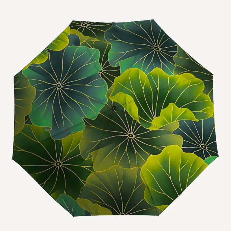 

1pc Lotus Leaves Pattern Automatic Open/Close Umbrella Compact Folding Umbrella, All-Season Portable Umbrella for Women/Men272
