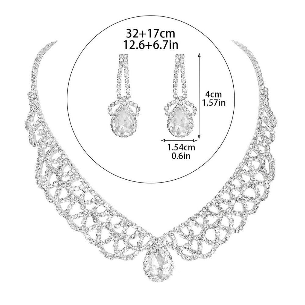 Exquisite Necklace Earrings Set Shining Crystal Necklace Set Bridal Rhinestone Jewelry Set  Women