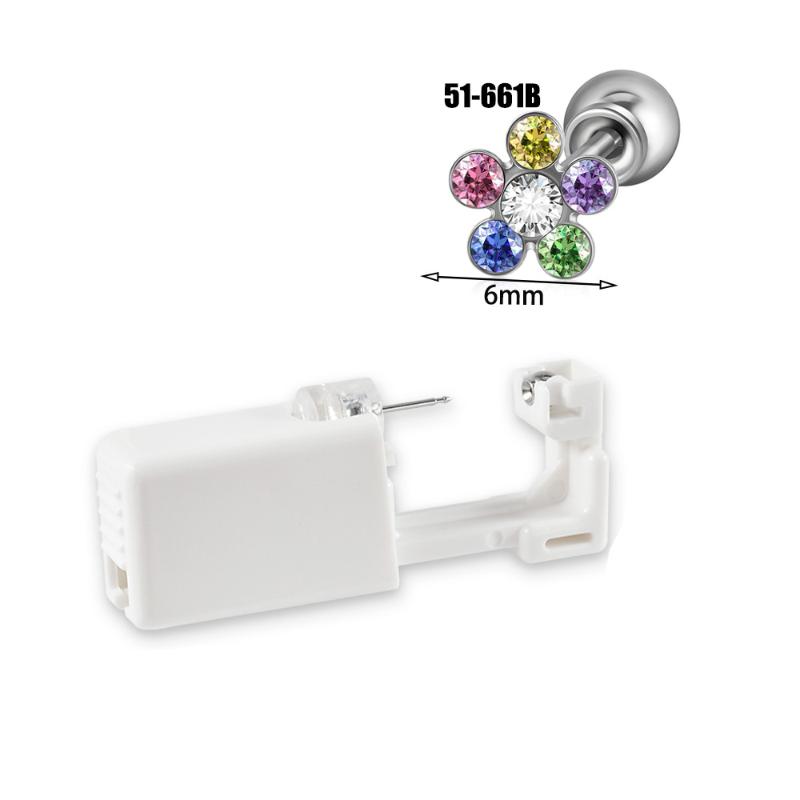 Strumento monouso per piercing all'orecchio in acciaio inossidabile Orecchini Fiore Farfalla Base Sfera con Pietra di Zircone Pistola per Orecchie monouso