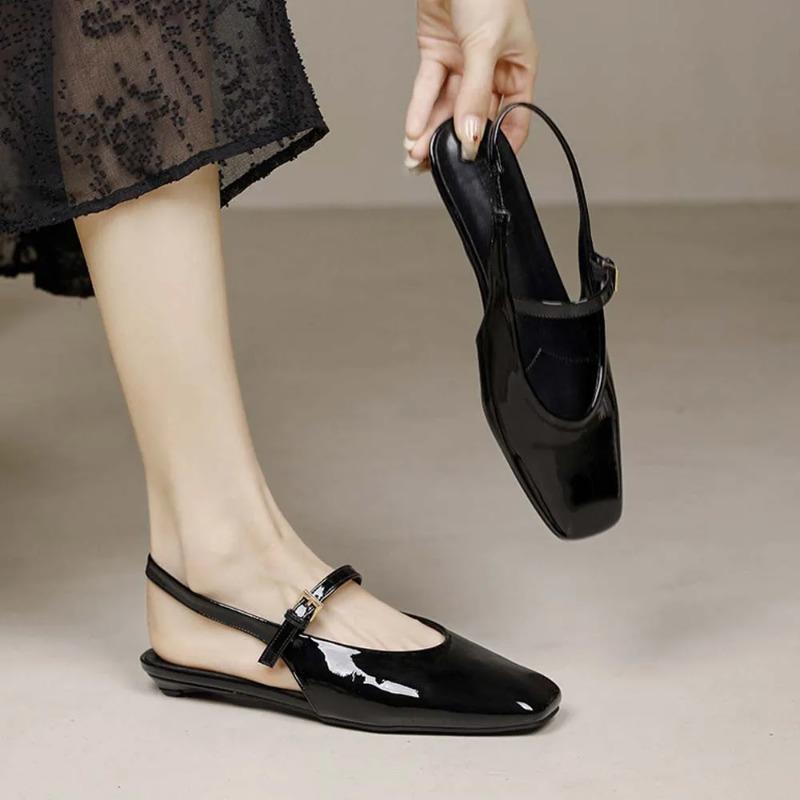 Fashion Soft Leather Square Toe Women Pumps Sandals Buckle Strap Casual Party Low Heels Female Shoes