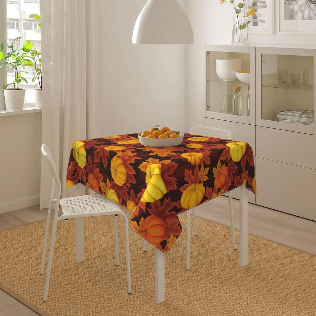 Autumn Pumpkin Waterproof Tablecloth Holiday Wedding Party Decor Fall Thanksgiving Maple Leaf Table Cover For Dining Table Decor