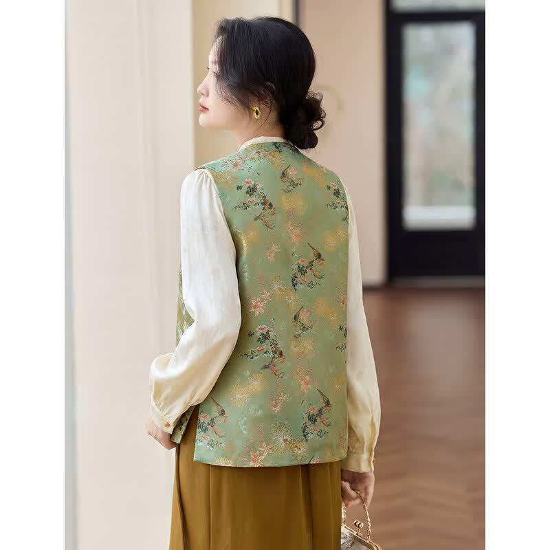 Women's Chinese Style Floral V-Neck Vest Jacket