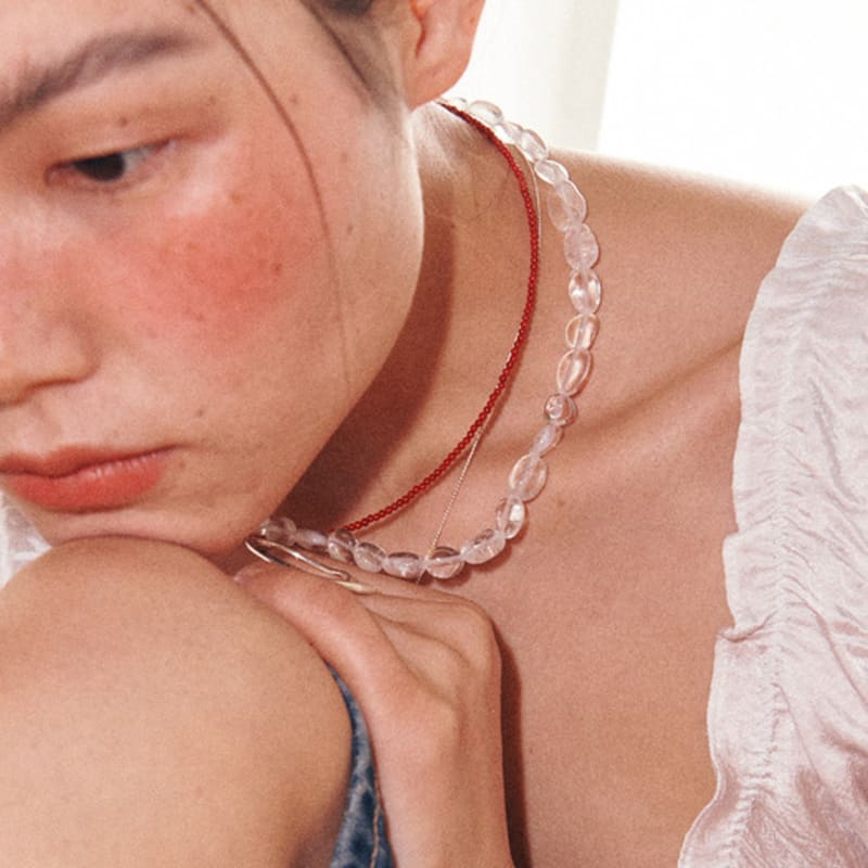 August Harmony 925silver Pebble Quartz Gem Necklace