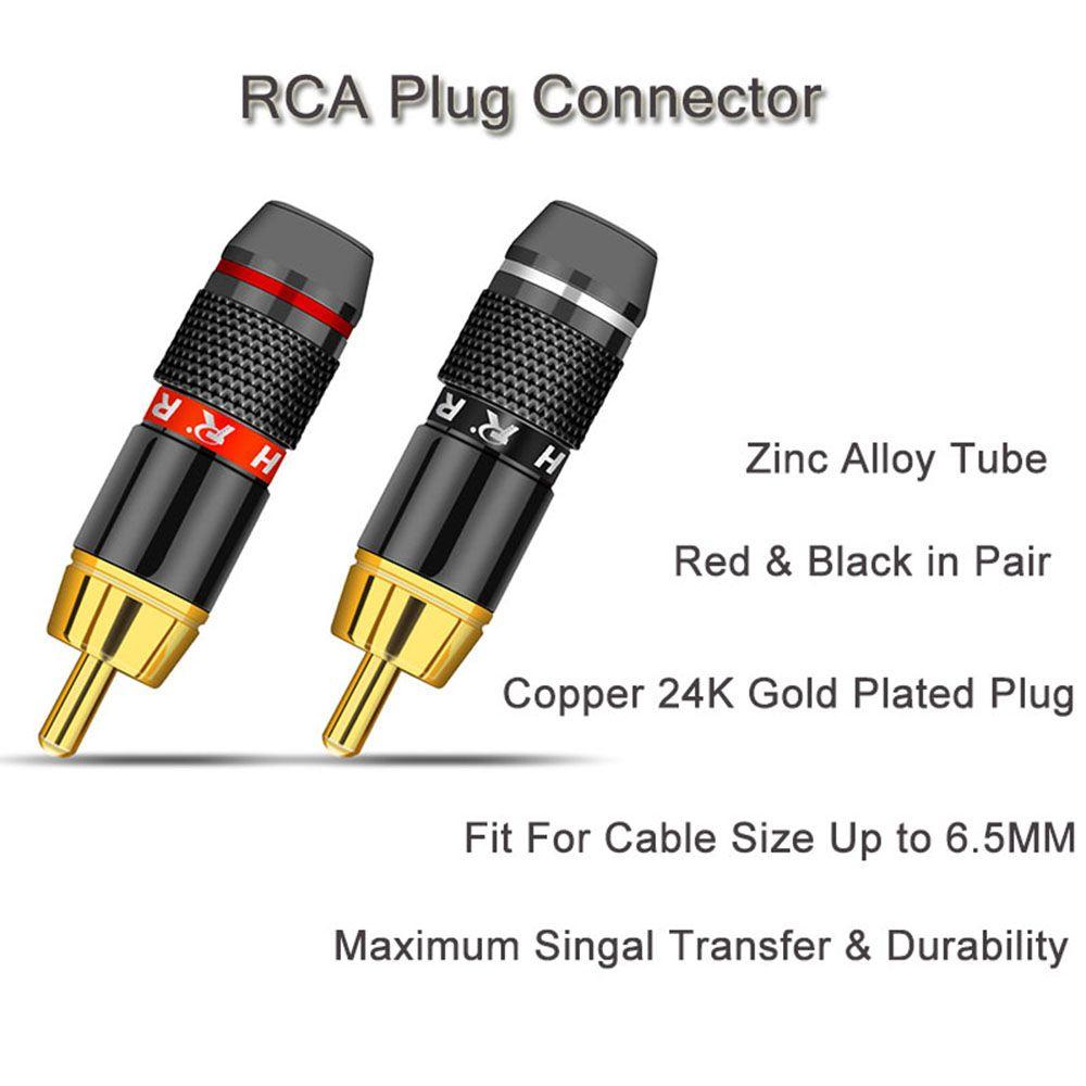 HI-FI 6mm RCA Male Adapter Cable Wire Connector Gold Plated RCA Plug