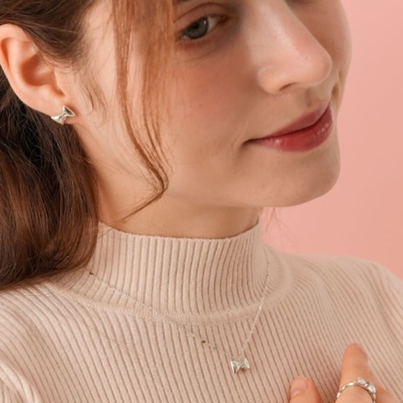 BELLOOGGI Sweet Bow Necklace Natural White Topaz Butterfly Ribbon Necklace