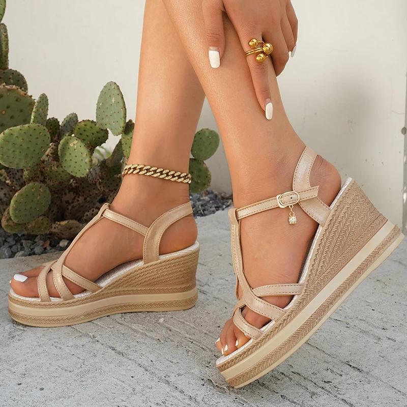 Fashion Fashion Cross Strap Platform Sandals Women Summer New Buckle Strap Wedge Sandal Woman 2025 Non Slip High Heel Sandalias Mujer