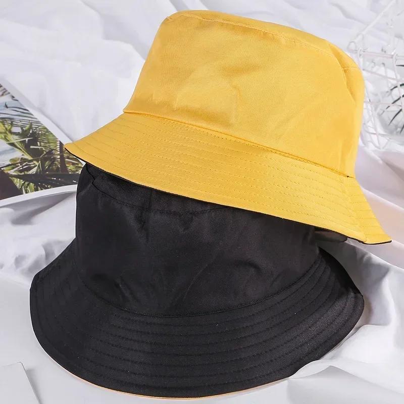 Unisex klobouk Černý Jednobarevný Oboustranný Jednoduchý Hip Hop Kbelíkový klobouk Pánský Dámský Panama Plážový Rybářský Sluneční klobouk Kbelíkové klobouky