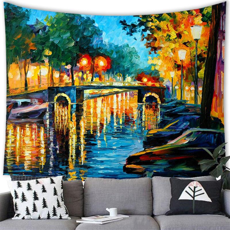 

Watercolor street scene tree digitalprinted polyester tapestries living rooms bedrooms macrame wall hanging room decor 74x94cm(29x37in)
