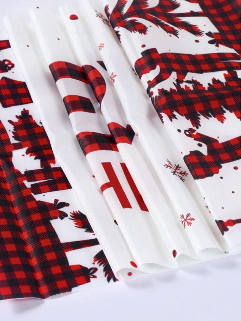 Christmas Table Runner, "Merry Christmas"Buffalo Plaid & Snowflake Print, Festive Table Decor for Xmas Dinner Party & Home Decor