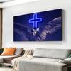 Angel Wings Cross Neon Effect Poster and Prints Christian Canvas Painting Wall Art Picture for Living Room Home Decoration