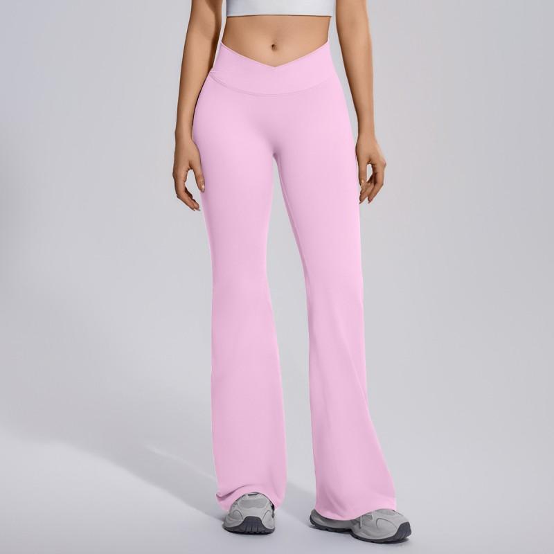 High-Waisted Cross-Back Seamless Yoga Pants Women Quick-Dry Nylon Leggings Flared Wide-Leg Fitness Trousers