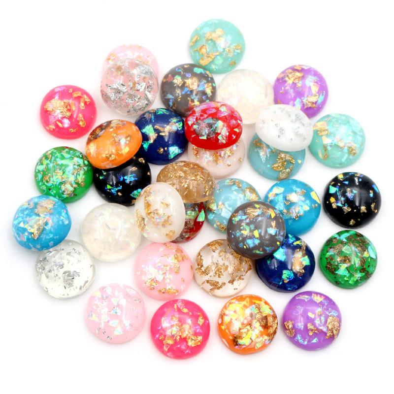 40 Stück 8mm 10mm 12mm Runde Eingebettete Metallfolie Flache Rückseite Harz Cabochons Kuppel DIY Ohrringe Schmuckherstellung Zubehör Fundstücke