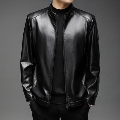 Leather Jacket Men's Autumn and Winter New Men's Stand Collar Soft Leather Jacket Jacket Men's Loose Casual Leather Jacket