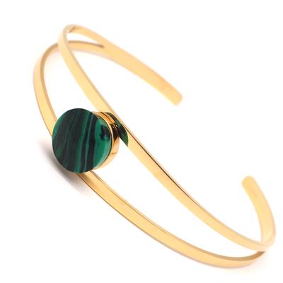 [Q2562] - Designer Steel Bracelet 'Boho' Green Malachite Gold - 65 Mm - 12 Mm