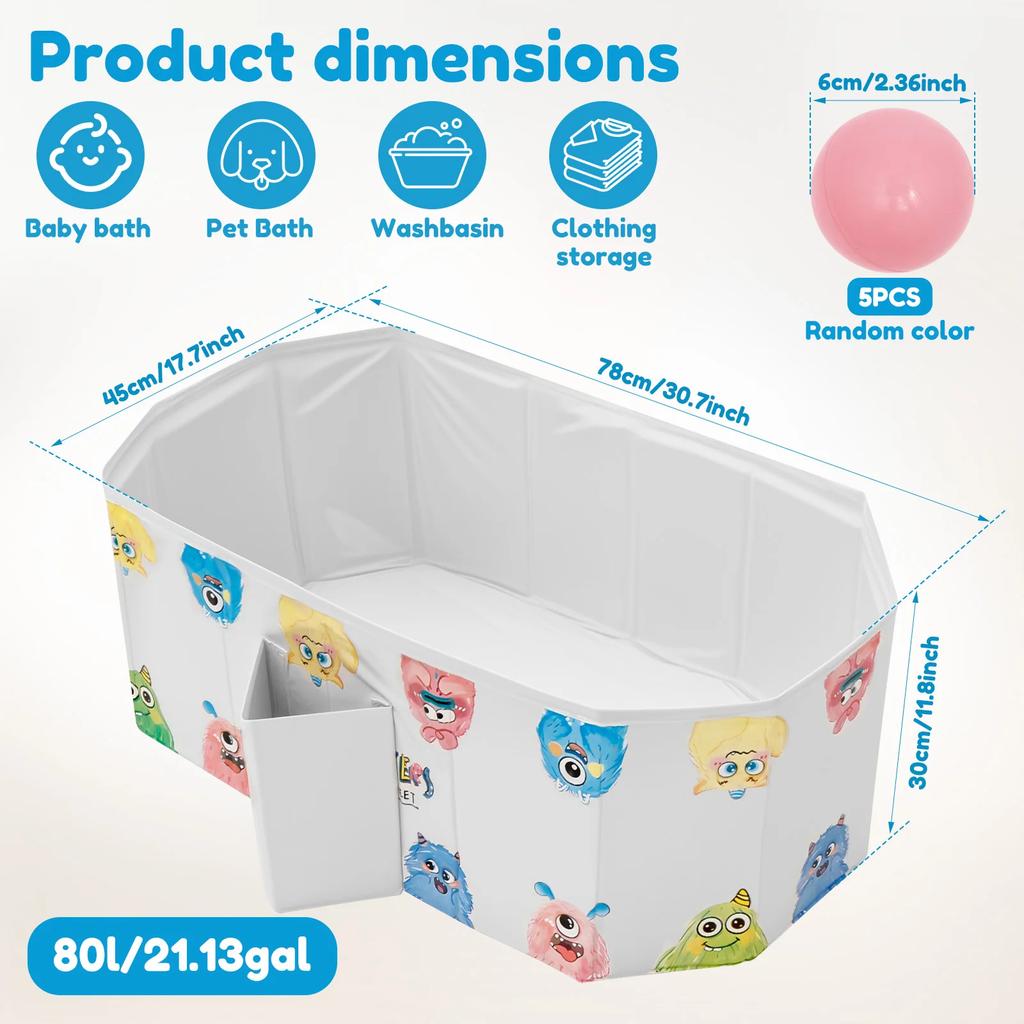 Foldable Baby Bathtub Multifunctional Portable Bath Tub Large Toddler Bath for Age 0-8 Suitable for Travel and Small Spaces