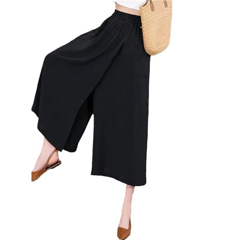 Pantaloni gonna casual estivi sottili aderenti a vita alta con spacco, stile pigro, snellenti per fianchi e cosce, -8%, pantaloni a gamba larga da donna