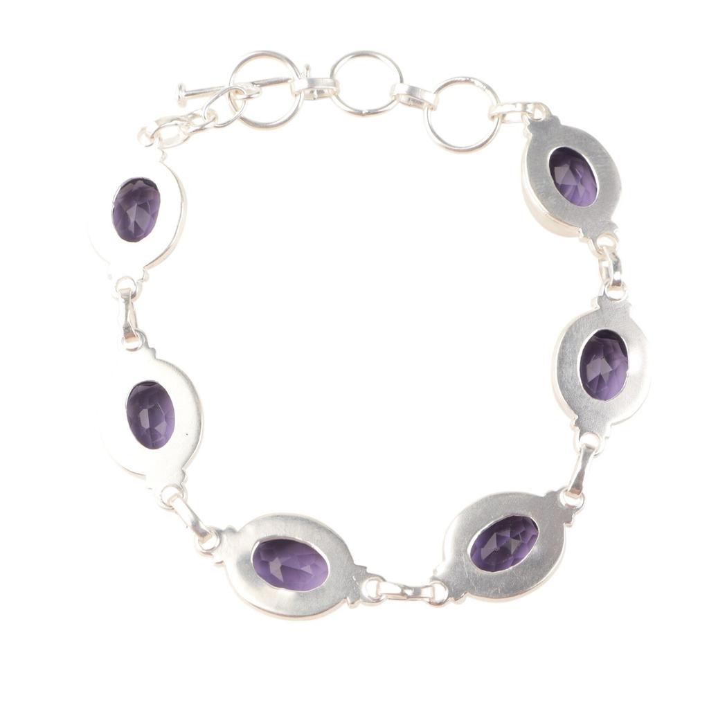 Iolite Gemstone 925 Sterling Silver Jewelry Handmade Bracelet 8.5" Gift For Wife RB-3-8